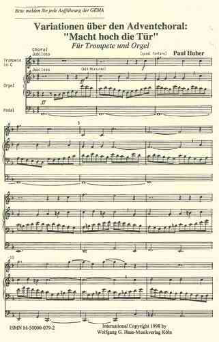 Huber, Paul 1918-2001 -Choralbearbeitung sobre "el poder hasta la puerta" para trompeta, órgano