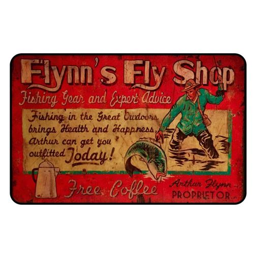 Cadora Kühlschrankmagnet Vintage Retro Werbung Flynn´s Fly Shop Angeln Angelgeschäft Fliegengeschäft