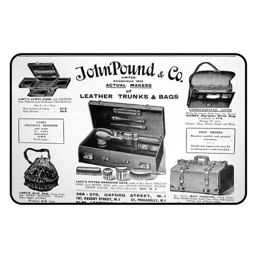 Cadora Kühlschrankmagnet Vintage Retro Werbung John Pound Ledertaschen und Koffer Zeitung Anzeige