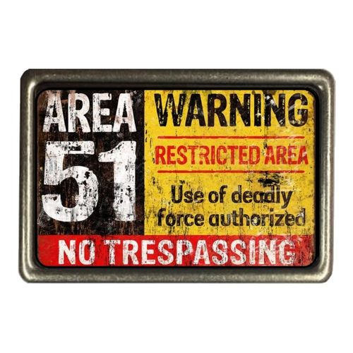 Cadora Gürtelschnalle Buckle Vintage Retro Area 51 Warning No Trespassing UFO Alien
