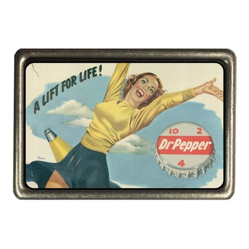 Cadora Gürtelschnalle Buckle Vintage Retro Werbung Dr. Pepper A lift for life Frau sexy