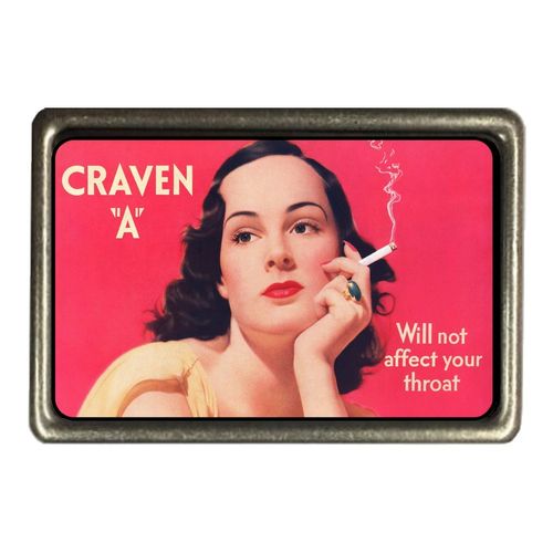 Cadora Gürtelschnalle Buckle Vintage Retro Werbung Craven A Frau woman Zigarette Rauchen