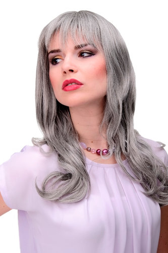Lady Quality Cosplay Wig very long beautiful curling ends fringe bangs silver silvery grey