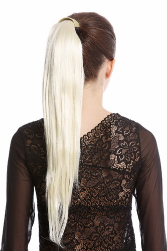 Srosy-613 Hairpiece PONYTAIL with comb and snapwrap long straight platinum blond 21"
