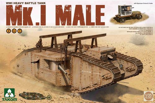 Mk.I male, WWI Heavy Battle Tank, 2in1 Plastic Kit, 1/35