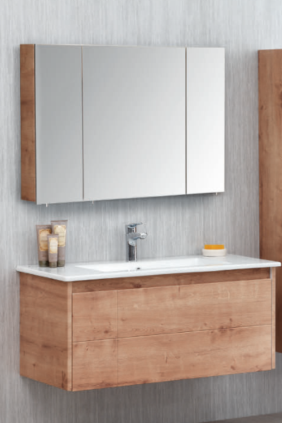 Likya Eiche Oak Dunkel 80x45cm breit Unterschrank mit Keramik Waschbecken und Spiegelschrank