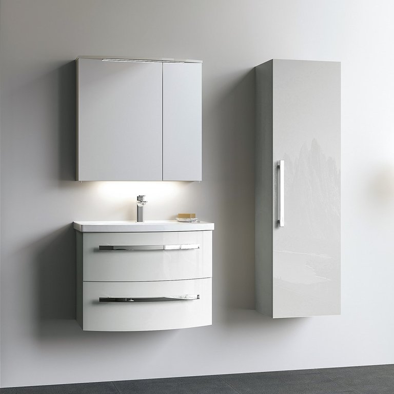 Badmöbel Urla 70cm Unterschrank mit Keramik Waschbecken und Spiegelschrank + Seitenschrank Kaschmir