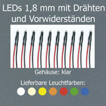 LEDs 1,8 mm, mit Anschlussdrähten und Vorwiderstand, 10-24 V