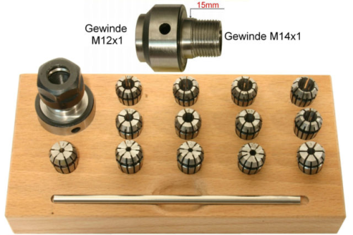 SET Spannzangenfutter &amp; Spannzangen für EMCO SL in Holzblock