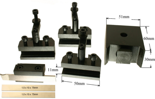 SET Schnellwechselstahlhalter inklusive HSS Messer 7Tlg.  Passend für unsere Drehmaschine C3 (auch passend für SIEG Drehmaschine C2, C3, ROTWERK, ARTEC)