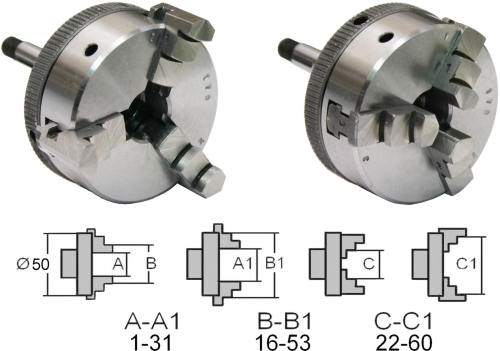 Dreibackenfutter aus Stahl 50mm mit Schaft 8mm für BOLEY