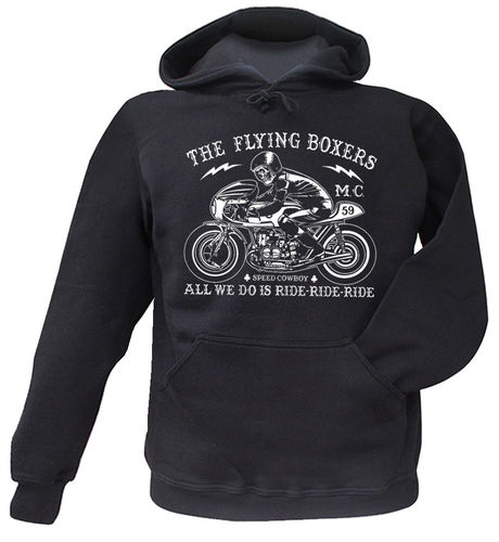 Hooded Sweat Cafe Racer Print Ride-Ride-Ride Motorcycle Print vorn M