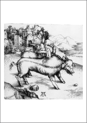 Kunstpostkarte "Die Missgeburt eines Schweines"