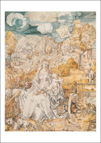 Kunstpostkarte "Maria mit den vielen Tieren"