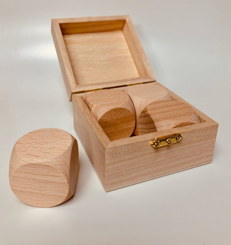 4er-Set Blanko-Spielwürfel 50mm mit Holzbox