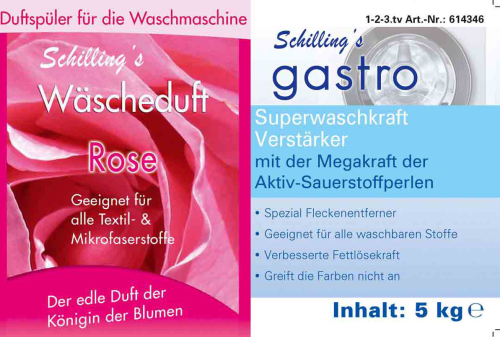 gastro Superwaschkraftverstärker & Schillings Wäscheduft Rose, Set: 5 kg, 500 ml