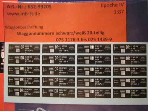 20-tlg. Waggonbeschriftung Kesselwagen 4-achsig Set 5, DR, Ep. IV, H0