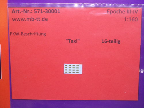 Nassschiebebilder 16-tlg., Pkw-Beschriftungen „TAXI“, DDR, Ep. III - IV, N