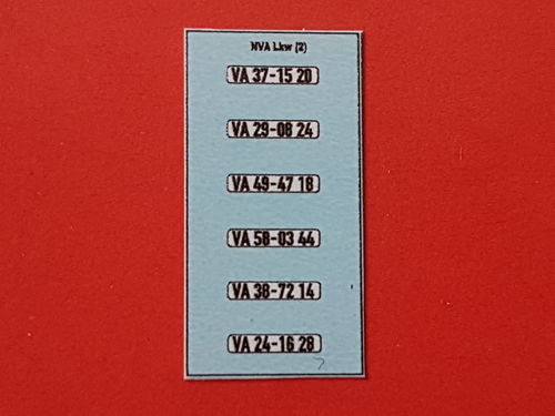 Nassschiebebilder 6 tlg. NVA, Kennzeichen für Lkw, Satz 2, in UV-Technik, Ep.IV ab 1976, H0