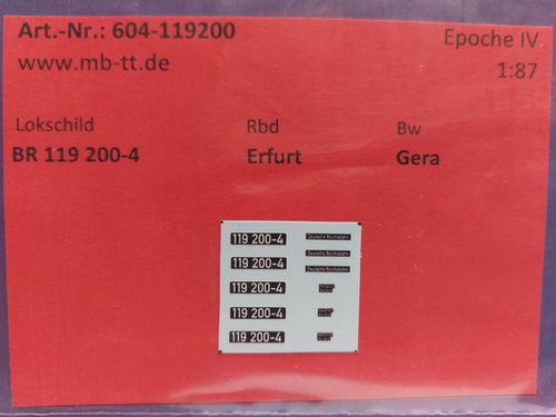 Nassschiebebilder BR 119 200-4, DR, UV-Technik, Ep. IV, H0
