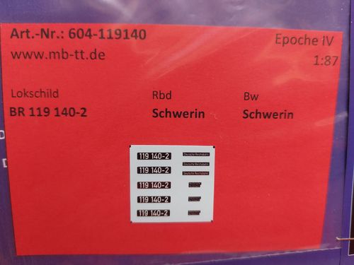 Nassschiebebilder BR 119 140-2, DR, UV-Technik, Ep. IV, H0