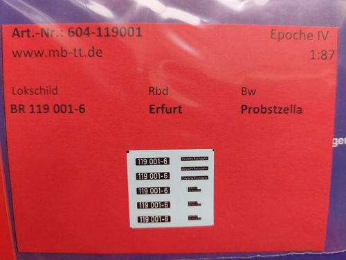 Nassschiebebilder BR 119 001-6, DR, UV-Technik, Ep. IV, H0