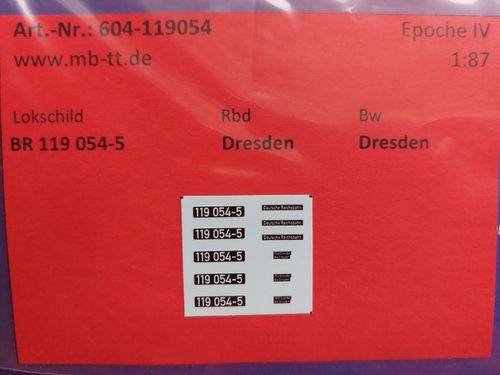 Nassschiebebilder BR 119 054-5, DR, UV-Technik, Ep. IV, H0