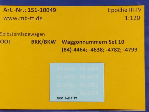 Waggondecal, OOt BKK, Waggonnummern Set 10, UV-Technik, Ep. III/IV, TT
