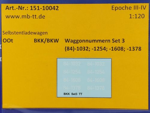 Waggondecal, OOt BKK, Waggonnummern Set 3, UV-Technik, Ep. III/IV, TT