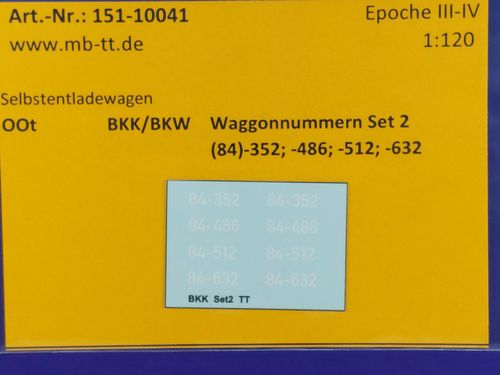 Waggondecal, OOt BKK, Waggonnummern Set 2, UV-Technik, Ep. III/IV, TT