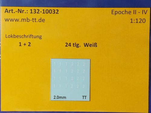 Lokdecal "1" und "2" in weiß, UV-Technik, Ep. I - VI, TT