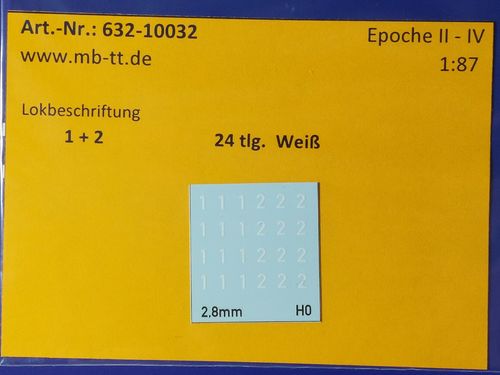 Lokdecal "1" und "2" in weiß, UV-Technik, Ep. I - VI, H0