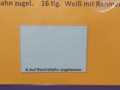 Zubehördecal, Schild "Auf Reichsbahn zugelassen", Ep. III - IV, DR Werksbahnen, N