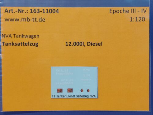 Fahrzeugdecal, Militär Tanklaster, 12000l, Diesel, UV-Technik, Ep. III/IV, TT