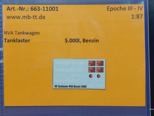 Fahrzeugdecal, Militär Tanklaster, 5000l, Benzin, UV-Technik, Ep. III/IV, H0
