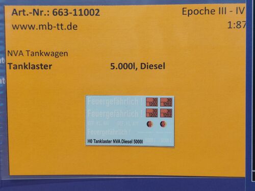 Fahrzeugdecal, Militär Tanklaster, 5000l, Diesel, UV-Technik, Ep. III/IV, H0