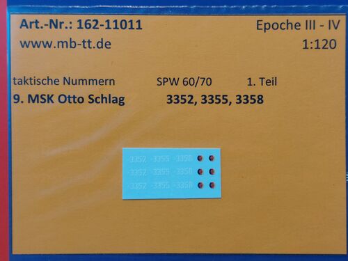 Fahrzeugdecal, NVA, gep. Radf. SPW 60/70, 9.MSK, Teil 1, UV-Technik, Ep.IV, TT
