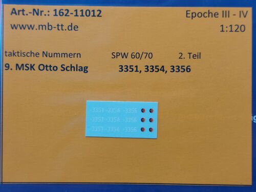 Fahrzeugdecal, NVA, gep. Radf. SPW 60/70, 9.MSK, Teil 2, UV-Technik, Ep.IV, TT