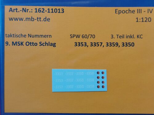 Fahrzeugdecal, NVA, gep. Radf. SPW 60/70, 9.MSK, Teil 3 mit KC, UV-Technik, Ep.IV, TT