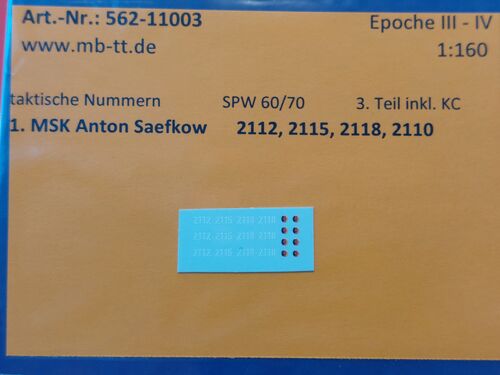 Fahrzeugdecal, NVA, gep. Radf. SPW 60/70, 1.MSK, Teil 3 mit KC, UV-Technik, Ep.IV, N