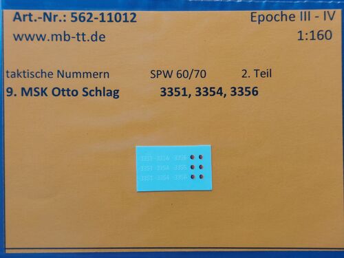 Fahrzeugdecal, NVA, gep. Radf. SPW 60/70, 9.MSK, Teil 2, UV-Technik, Ep.IV, N