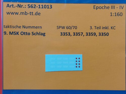 Fahrzeugdecal, NVA, gep. Radf. SPW 60/70, 9.MSK, Teil 3 mit KC, UV-Technik, Ep.IV, N