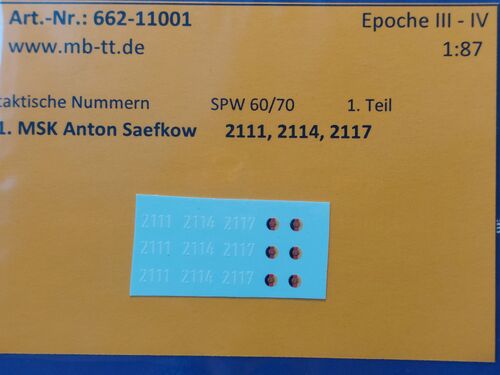 Fahrzeugdecal, NVA, gep. Radf. SPW 60/70, 1.MSK, Teil 1, UV-Technik, Ep.IV, H0