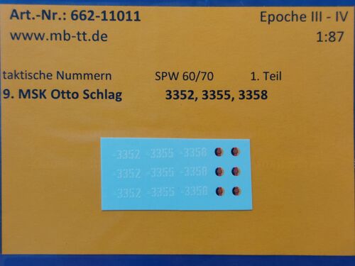 Fahrzeugdecal, NVA, gep. Radf. SPW 60/70, 9.MSK, Teil 1, UV-Technik, Ep.IV, H0