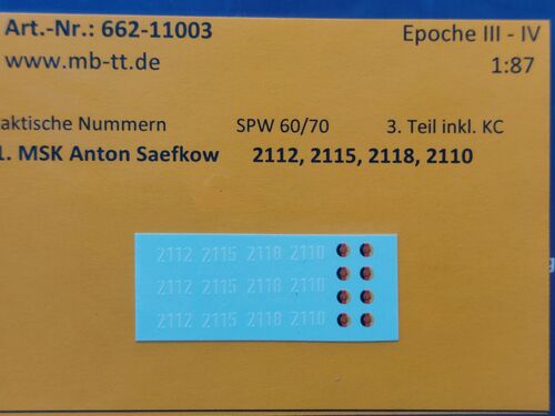 Fahrzeugdecal, NVA, gep. Radf. SPW 60/70, 1.MSK, Teil 3 mit KC, UV-Technik, Ep.IV, H0