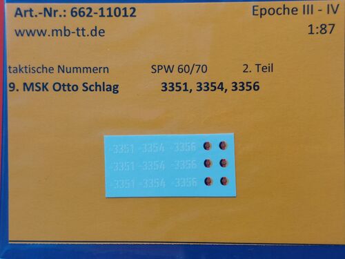 Fahrzeugdecal, NVA, gep. Radf. SPW 60/70, 9.MSK, Teil 2, UV-Technik, Ep.IV, H0