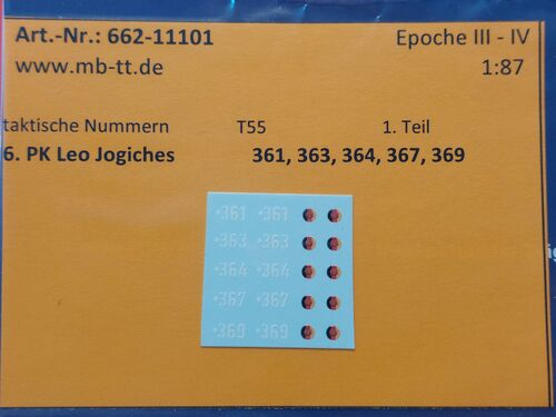 Fahrzeugdecal, NVA, gep. Kettenf. T 55, 6.PK, Teil 1, UV-Technik, Ep.IV, H0