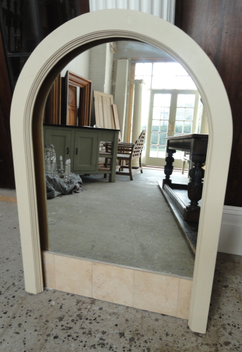 Reclaimed Painted Arched Framed Wall / Vanity Unit Mirror with tiled base
