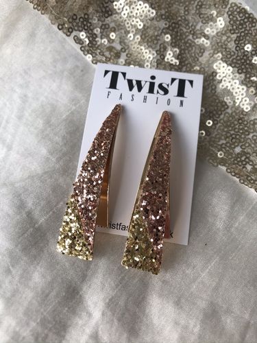 Gold Glitter Dangle triangle Earrings