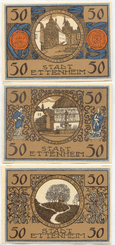 ETTENHEIM, Stadt: 6x 50 Pf 1.3.1922